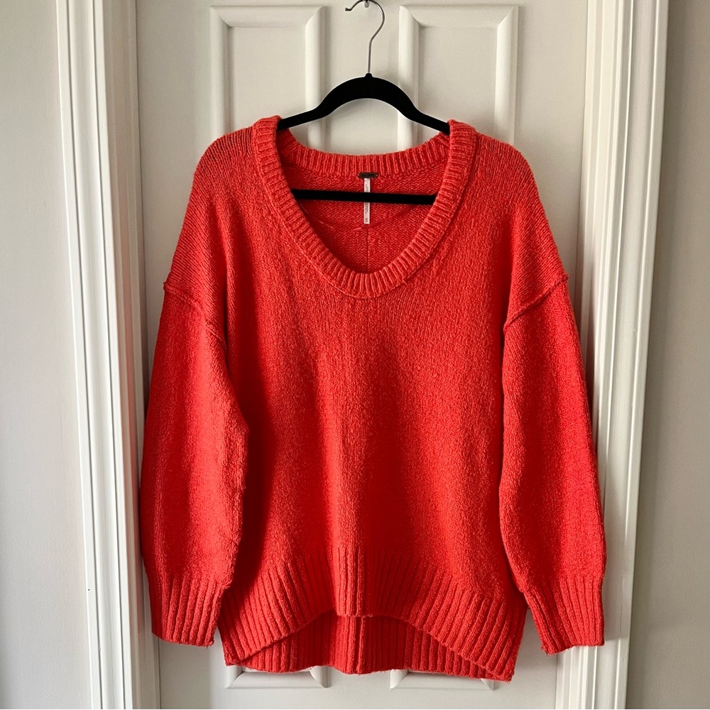 Free People Oversized Orange V-Neck Sweater